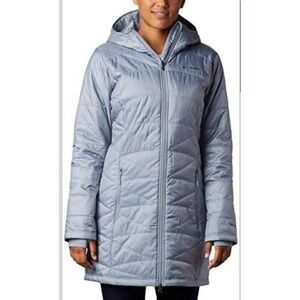 Columbia Womens Grey Omniheat Mighty Lite Hooded Long Quilted Jacket Size Small